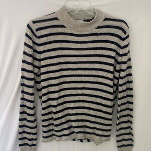 Olivaceous stripe grey and navy blue sweater
